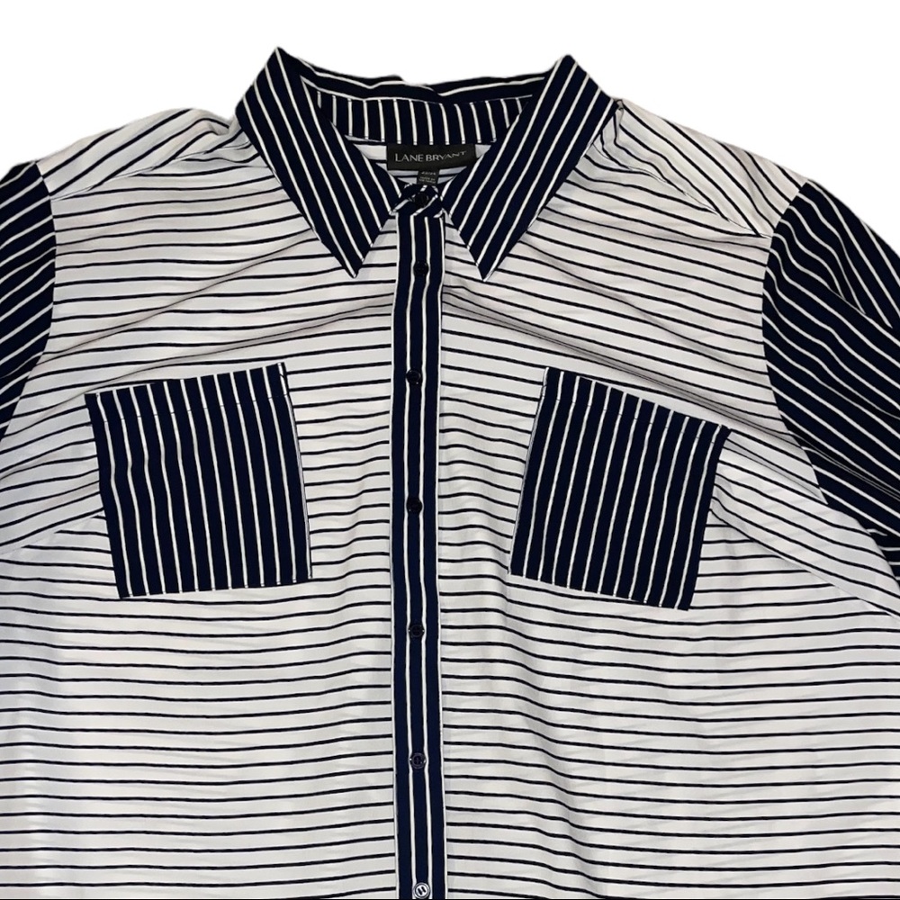 Lane Bryant Navy & White Striped Button Down Blouse Size 22/24 (3X)